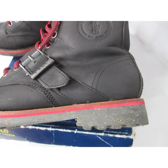 Polo Ralph Lauren Maurice Boots Mens Size 7 Black Leather Buckle Combat Moto